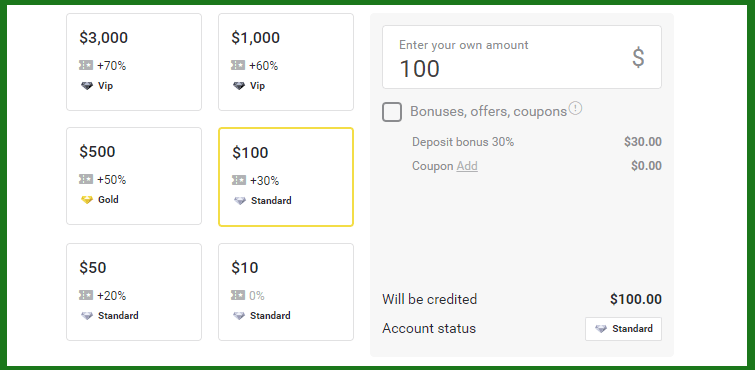 Binomo-Bonus auf Einzahlung – bis zu 70 % Binomo-Bonus auf Einzahlung – bis zu 70 %