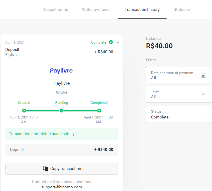 Deposit Funds on Binomo via Brazil Internet Banking (Bank Transer, Paylivre, Loterica, Itau, Boleto Rapido) and E-wallets (Picpay, Astropay, Banco do Brasil, Santander, Bradesco, Neteller, Skrill, WebMoney, Advcash)