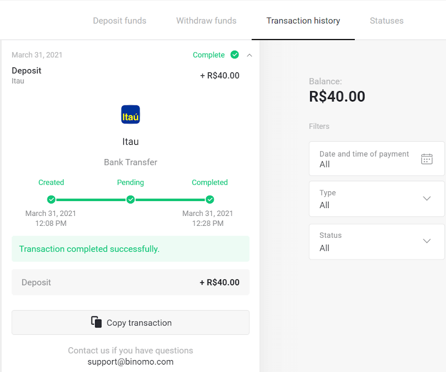 Deposit Funds on Binomo via Brazil Internet Banking (Bank Transer, Paylivre, Loterica, Itau, Boleto Rapido) and E-wallets (Picpay, Astropay, Banco do Brasil, Santander, Bradesco, Neteller, Skrill, WebMoney, Advcash)