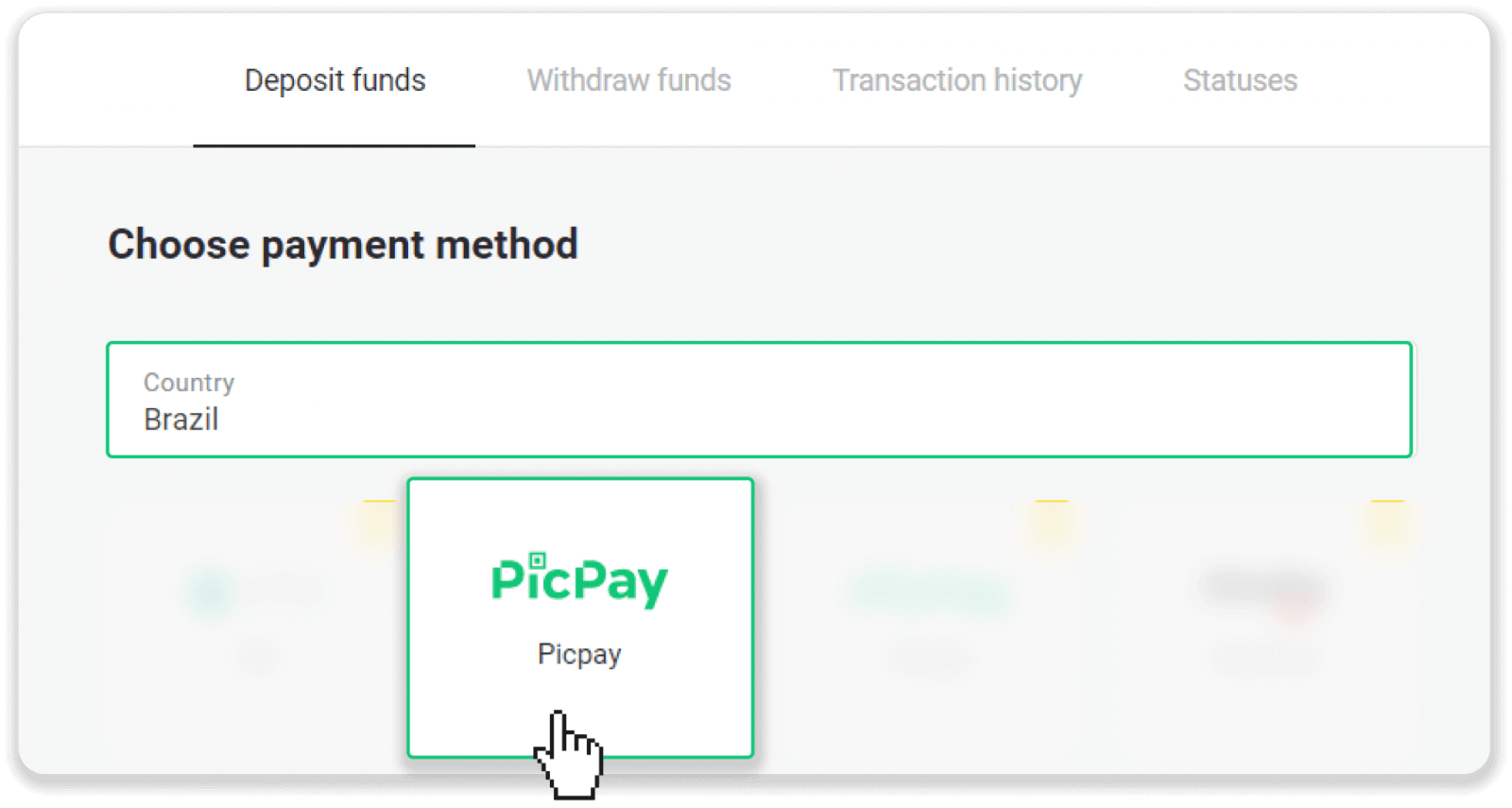 Deposit Funds on Binomo via Brazil Internet Banking (Bank Transer, Paylivre, Loterica, Itau, Boleto Rapido) and E-wallets (Picpay, Astropay, Banco do Brasil, Santander, Bradesco, Neteller, Skrill, WebMoney, Advcash)