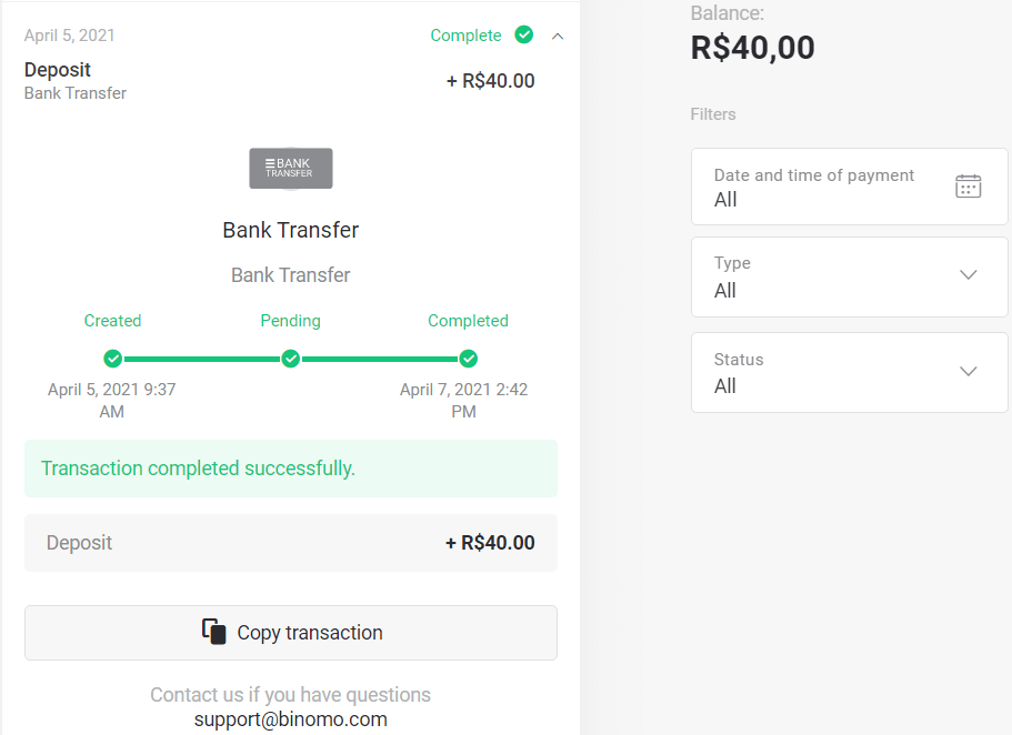 Deposit Funds on Binomo via Brazil Internet Banking (Bank Transer, Paylivre, Loterica, Itau, Boleto Rapido) and E-wallets (Picpay, Astropay, Banco do Brasil, Santander, Bradesco, Neteller, Skrill, WebMoney, Advcash)