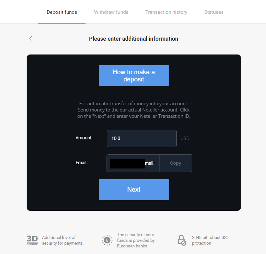 Deposit Funds on Binomo via Brazil Internet Banking (Bank Transer, Paylivre, Loterica, Itau, Boleto Rapido) and E-wallets (Picpay, Astropay, Banco do Brasil, Santander, Bradesco, Neteller, Skrill, WebMoney, Advcash)