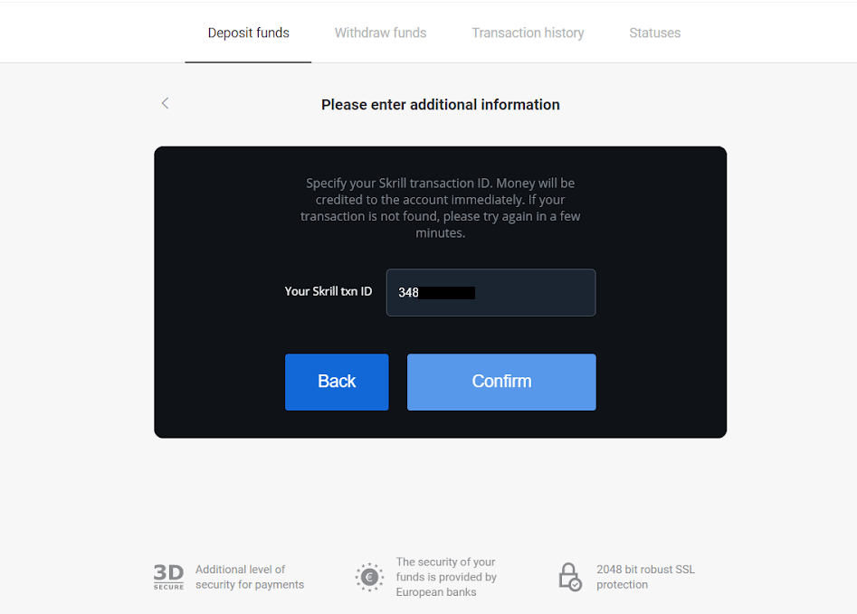 Setor Dana di Binomo melalui dompet elektronik (Webmoney WMZ, Picpay, Neteller, Astropay, Cash U, Skrill, uang tunai ADV, Kartu AstroPay, Perfect Money)
