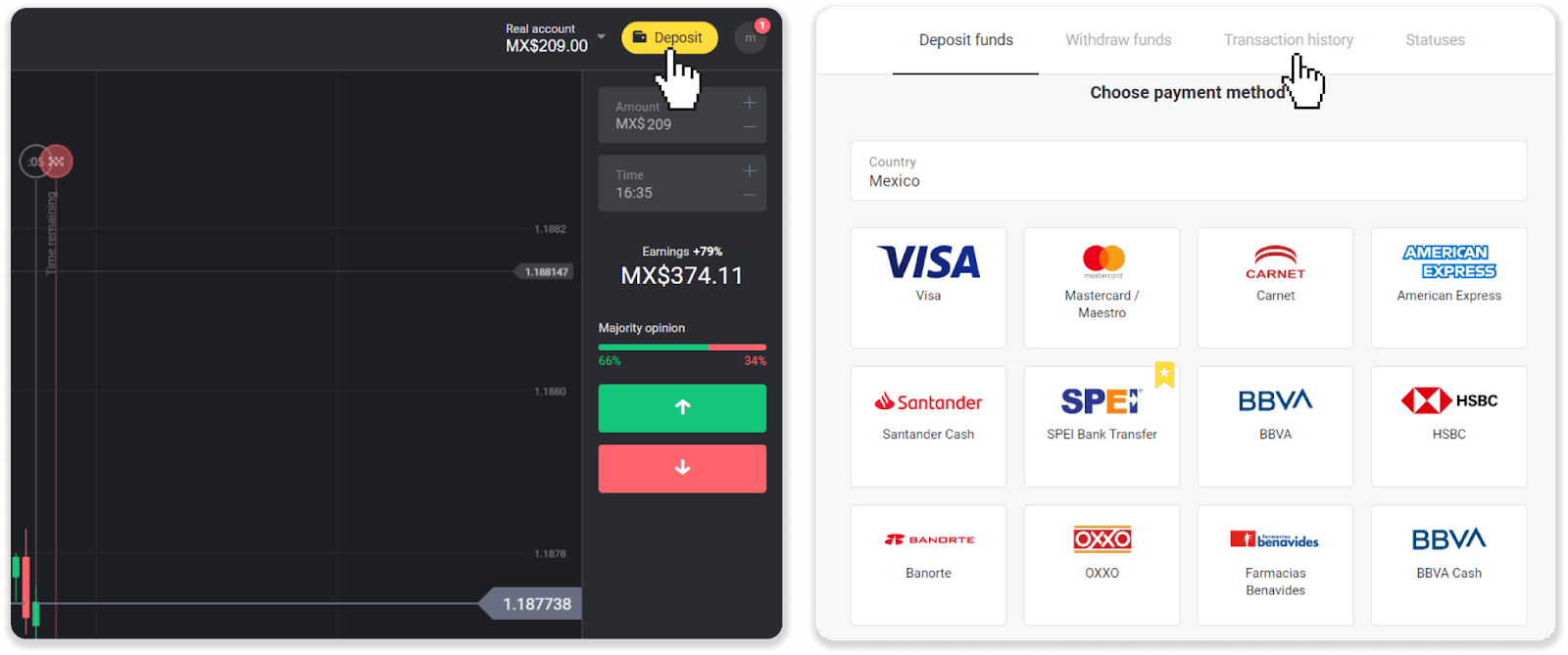 Setor Dana di Binomo melalui dompet elektronik (Webmoney WMZ, Picpay, Neteller, Astropay, Cash U, Skrill, uang tunai ADV, Kartu AstroPay, Perfect Money)