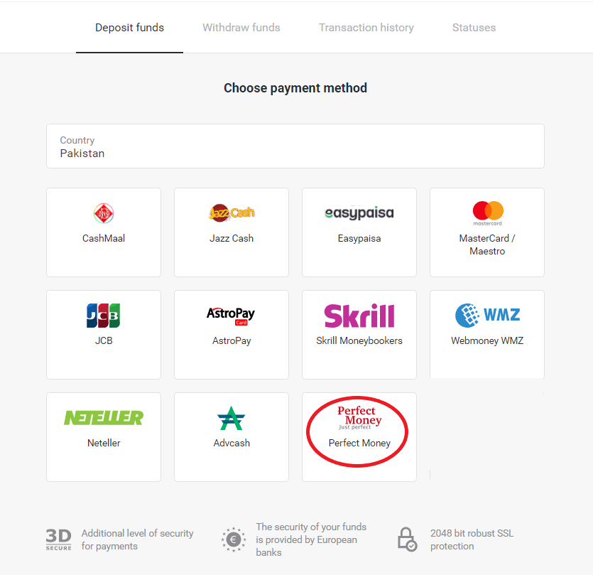 Setor Dana di Binomo melalui dompet elektronik (Webmoney WMZ, Picpay, Neteller, Astropay, Cash U, Skrill, uang tunai ADV, Kartu AstroPay, Perfect Money)