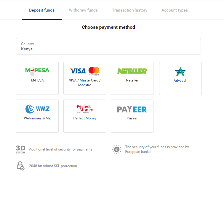 Deponeer fondse op Binomo via Kenia (M-Pesa)