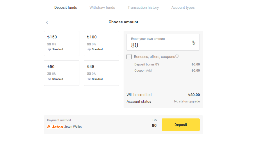 Setor Dana di Binomo melalui Kartu Bank Turki (Visa / MasterCard / Maestro), Perbankan Internet (transfer Bank, CEPbank, Kode QR) dan dompet elektronik (Jeton, Payfix, Hizli Papara, Papara) Setor Dana di Binomo melalui Kartu Bank Turki (Visa / MasterCard / Maestro), Perbankan Internet (transfer Bank, CEPbank, Kode QR) dan dompet elektronik (Jeton, Payfix, Hizli Papara, Papara)