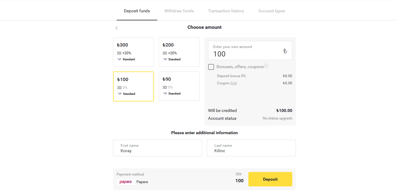 Setor Dana di Binomo melalui Kartu Bank Turki (Visa / MasterCard / Maestro), Perbankan Internet (transfer Bank, CEPbank, Kode QR) dan dompet elektronik (Jeton, Payfix, Hizli Papara, Papara) Setor Dana di Binomo melalui Kartu Bank Turki (Visa / MasterCard / Maestro), Perbankan Internet (transfer Bank, CEPbank, Kode QR) dan dompet elektronik (Jeton, Payfix, Hizli Papara, Papara)