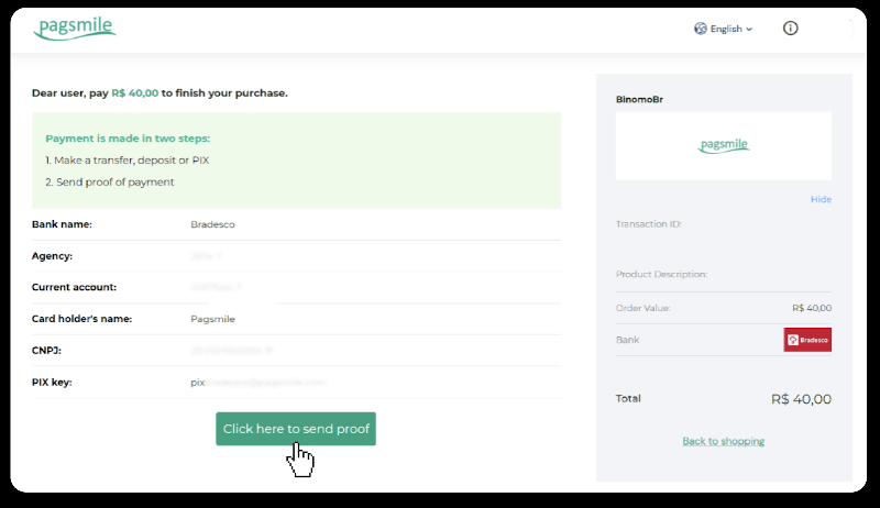 ฝากเงินผ่านการโอนเงินผ่านธนาคาร (Itau, PicPay, Loterica, Boleto Rapido ,Paylivre, Pagsmile, Bradesco, Santander) บน Binomo