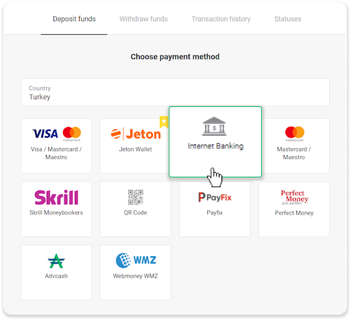 Setor Dana di Binomo melalui Kartu Bank Turki (Visa / MasterCard), Perbankan Internet (Transfer Bank, Kode QR, CEPbank, AKBANK, Türkiye Bankas, TEB, Deniz Bank, Ziraat Bankas, Türkiye Finans) dan E-wallet Setor Dana di Binomo melalui Kartu Bank Turki (Visa / MasterCard), Perbankan Internet (Transfer Bank, Kode QR, CEPbank, AKBANK, Türkiye Bankas, TEB, Deniz Bank, Ziraat Bankas, Türkiye Finans) dan E-wallet