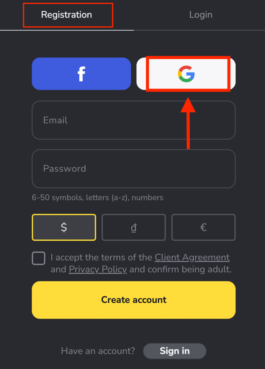 Como registrar e fazer login na conta no Binomo