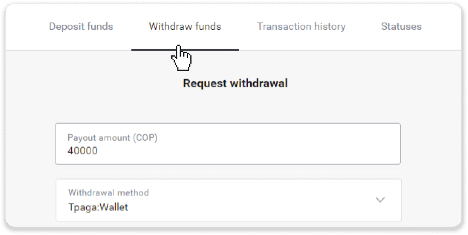 Cómo retirar fondos de Binomo a mi billetera electrónica (Payfix, Webmoney WMZ, Tpaga, Perfect Money, ADV cash, PayTM, Globe Pay, AstroPay, Jeton Wallet) Cómo retirar fondos de Binomo a mi billetera electrónica (Payfix, Webmoney WMZ, Tpaga, Perfect Money, ADV cash, PayTM, Globe Pay, AstroPay, Jeton Wallet)