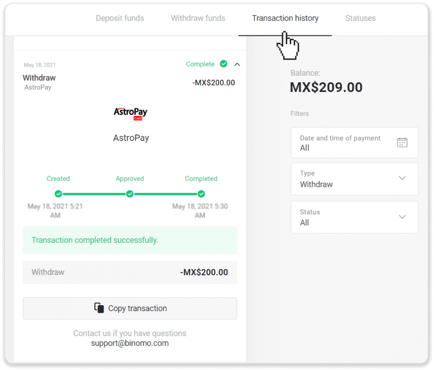 كيفية سحب الأموال من Binomo إلى محفظتي الإلكترونية (Payfix، Webmoney WMZ، Tpaga، Perfect Money، ADV Cash، PayTM، Globe Pay، AstroPay، Jeton Wallet)