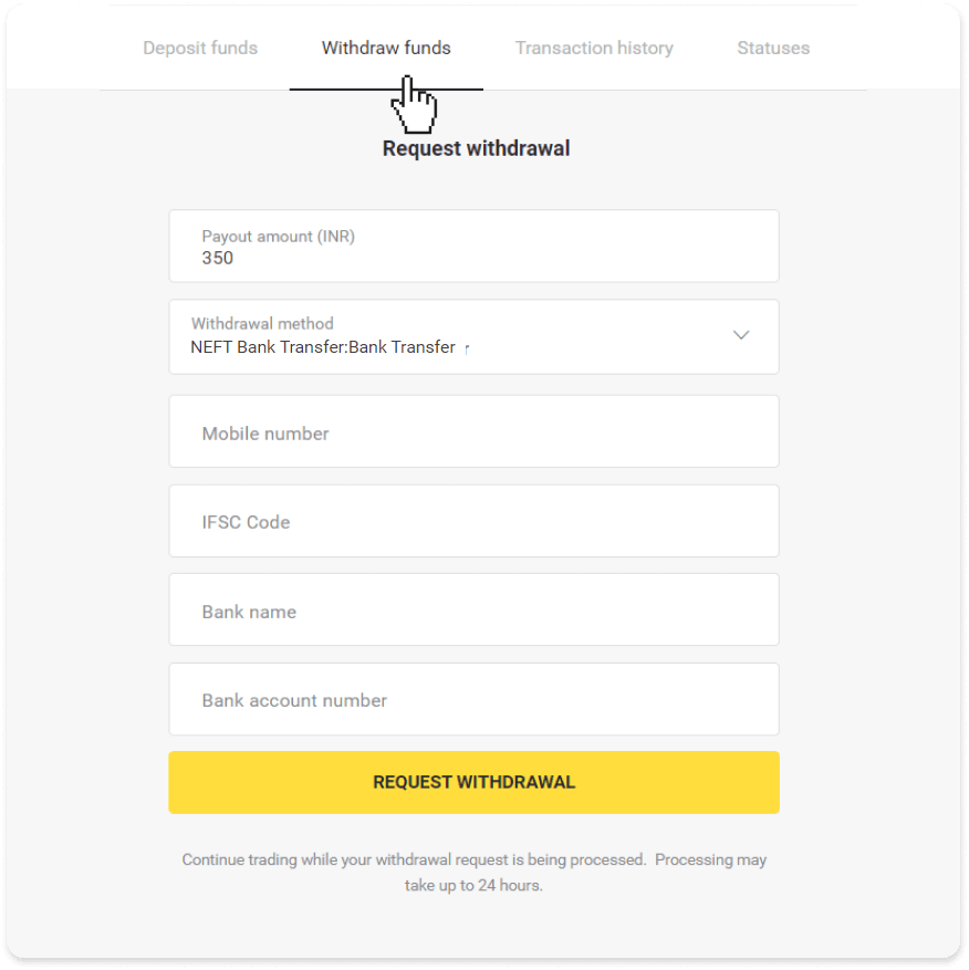 How to Withdraw Funds to my Bank Account (Bank transfer, Internet Banking, IMPS Bank Transfer, NEFT Bank Transfer, Indian Exchanger, NetBanking, Virtual Account, CEPbank, PIX) on Binomo